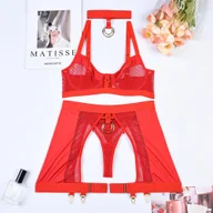 Komplety bielizny - Komplet bielizny wieczorowej z siateczką - Czerwony S - miniaturka - grafika 1