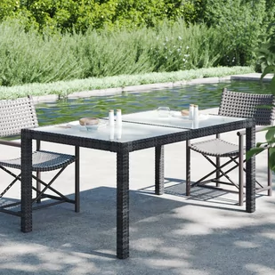 vidaXL Stół ogrodowy 150x90x75 cm szkło i rattan PE czarny 316705 - Stoły ogrodowe - miniaturka - grafika 1