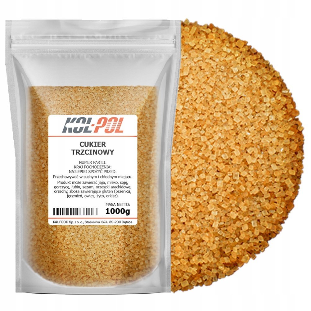 CUKIER TRZCINOWY 1kg Naturalny nierafinowany brązowy wysoka jakość Kol-Pol