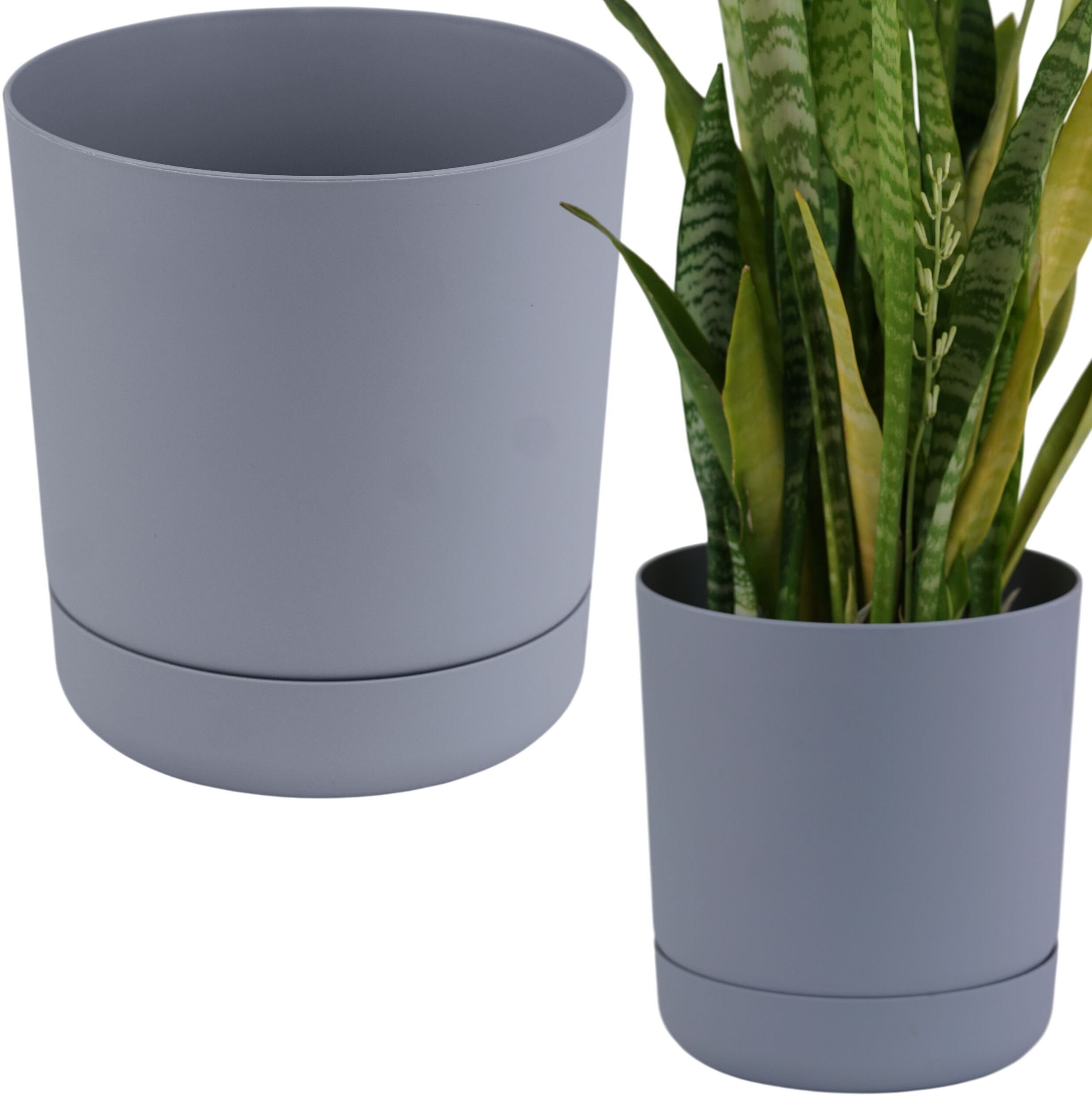 Dikel Doniczka z podstawką niska okrągła matowa 20cm Donica + podstawka