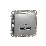 Gniazdka elektryczne - Schneider SEDNA Design & Elements srebrne aluminium Ładowarka USB A+A - miniaturka - grafika 1