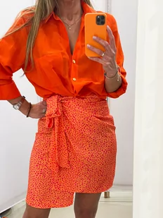 Spódnica pomarańczowa w kropki wysoki stan wiązana polska produkcja Isobel - PERFE - Spódnice - miniaturka - grafika 1