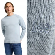 Swetry męskie - Lee CLEAN RAGLAN SWEATER Concrete dopasowany pastelowy bawełniany sweter XL - miniaturka - grafika 1
