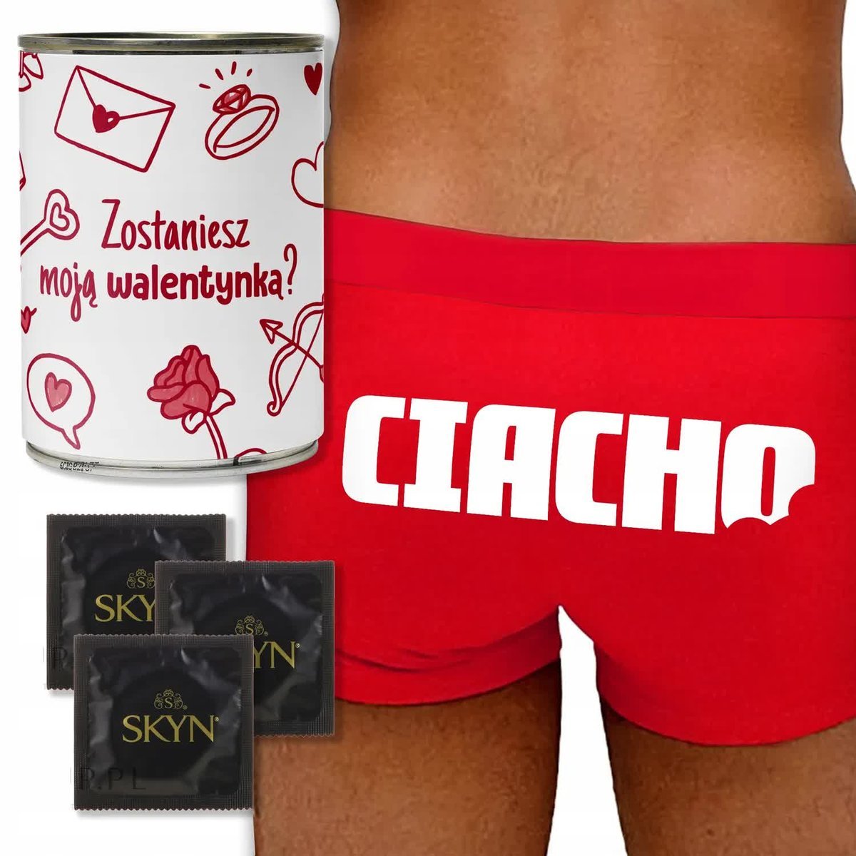 Zestaw BOKSERKI + PREZERWATYWY Zabawna PUSZKA PREZENT NA WALENTYNKI - M