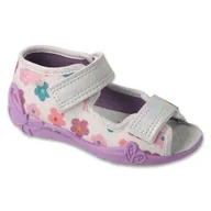 Buty dla dziewczynek - Befado kapcie dziecięce 342P068 w kolorowe kwiaty szare - miniaturka - grafika 1