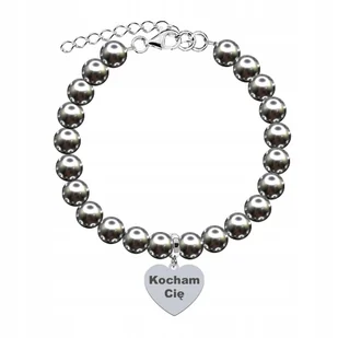 Dzień Mamy Bransoletka z Perłami Kocham Cię Srebro 925 Grawer Życzenia - Bransoletki - miniaturka - grafika 1