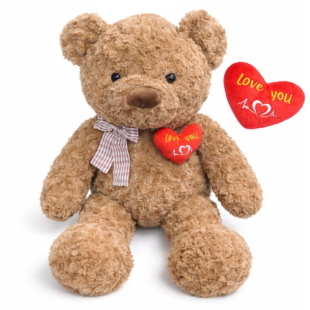MASKOTKA PLUSZAK MIŚ Z KOKARDĄ SERCE LOVE WALENTYNKI BRĄZOWY 65 CM