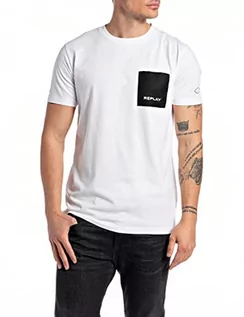 Koszulki męskie - Replay Męski T-shirt M6286, 001 biały, XS - grafika 1