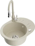 Zlewozmywaki z baterią - Mexen Kevin zlewozmywak granitowy 1-komorowy z ociekaczem i baterią kuchenną Savita, beżowy - 6517-69-672601-69 - miniaturka - grafika 1