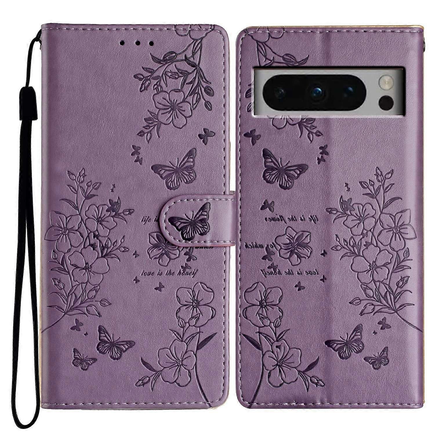 Do etui z portfelem Google Pixel 8 Pro Motyl Kwiatowy nadruk Skórzany pokrowiec na telefon ze stojakiem Wielobarwny Purple