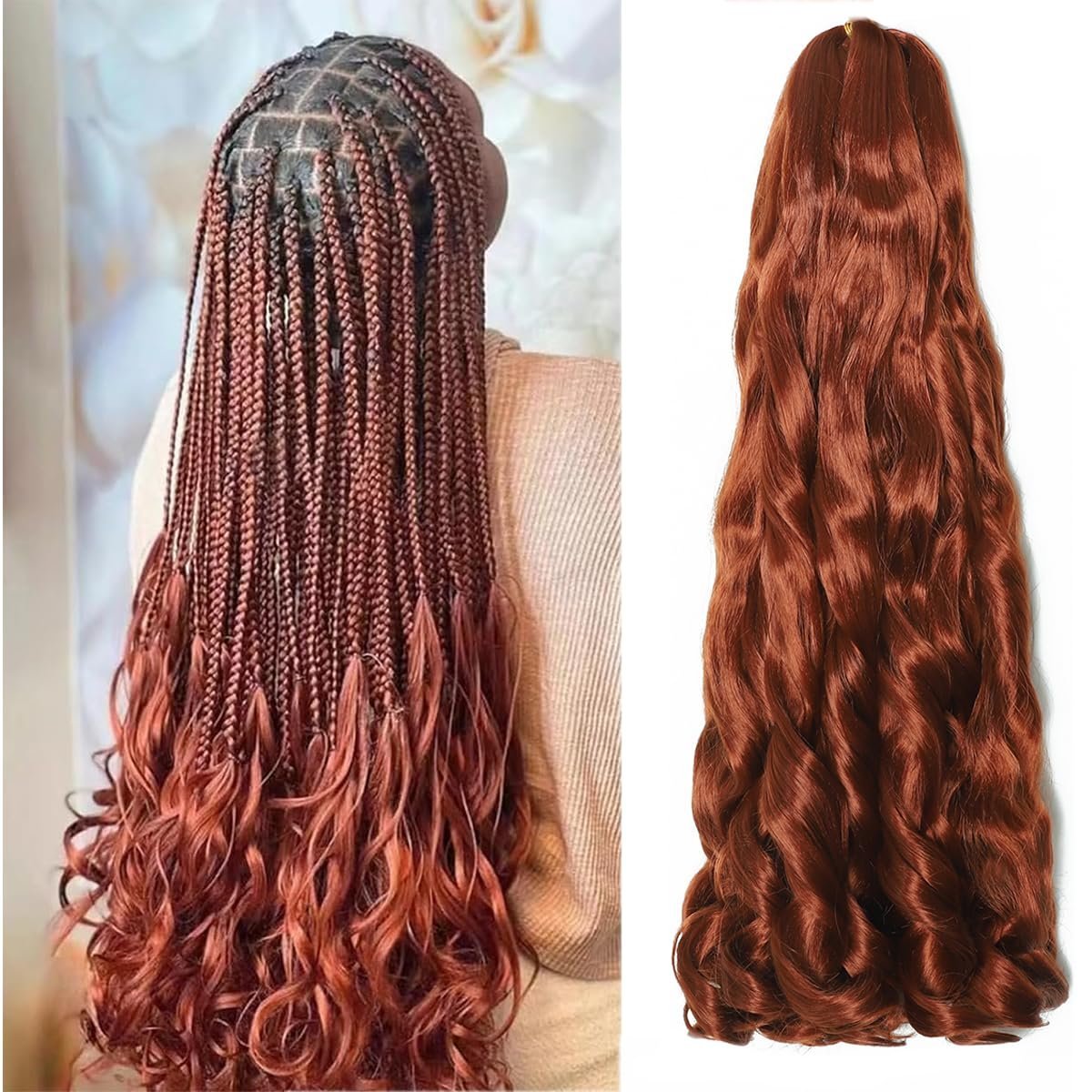 RAYIIS 8 opakowań włosów francuskich kręconych w kolorze imbiru 55 cm