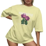 Koszulki i topy damskie - T-SHIRT OVERSIZE LUŹNA KOSZULKA RÓŻE BAWEŁNA XL SUKIENKA JAKOŚĆ - miniaturka - grafika 1