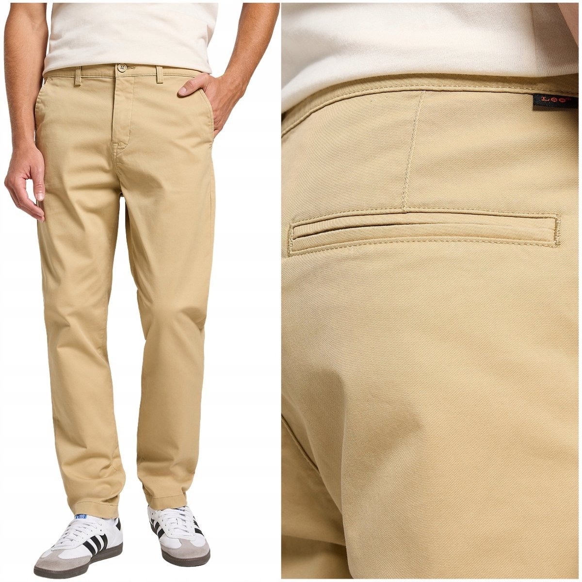 Lee Slim Chino Sand beżowe dopasowane spodnie materiałowe chinosy W28 L32