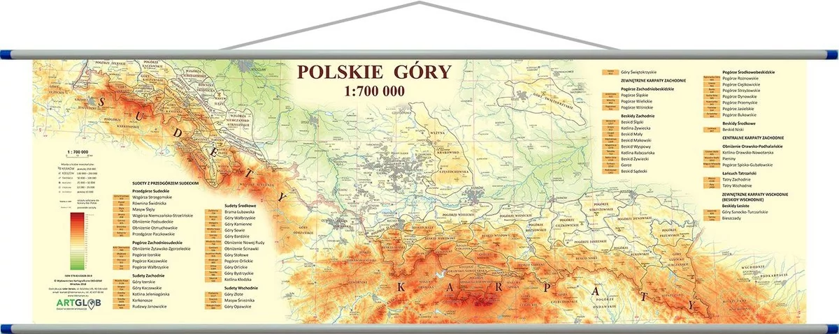 ArtGlob, Polskie góry mapa ścienna, 1:700 000