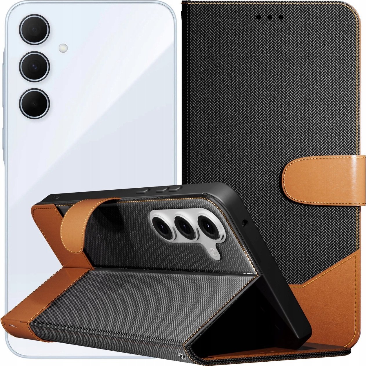 Etui z Klapką Do Samsung Galaxy A35 5G Jeans, Skórzane, Kabura Szkło 9H