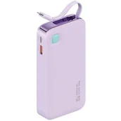 Powerbanki - USAMS Powerbank ze zwijanym kablem Retractable Lightning 10000 mAh PD 20W Fast Charge XY Series fioletowy/purple 10KCD22503 (US-CD225) - miniaturka - grafika 1