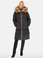 Kurtki damskie - Elegancka puchowa kurtka damska z kontrastowym lampasem Czarny 3XL - miniaturka - grafika 1