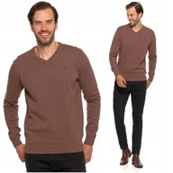 Swetry męskie - Elegancki Sweter Męski Klasyczny Prosty Krój Dekolt w Serek MORAJ L - miniaturka - grafika 1