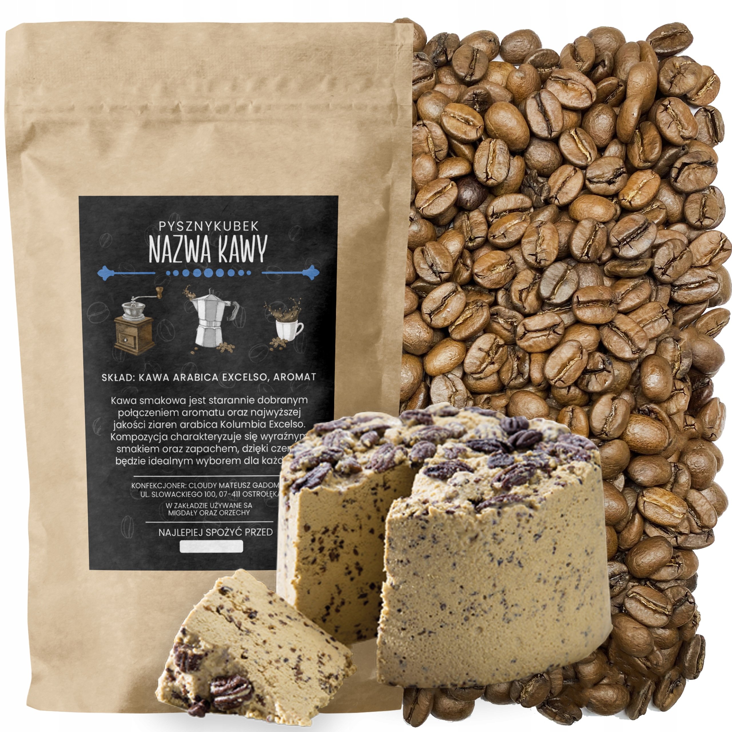 Kawa smakowa Tort Chałwowy 1000G 1KG ziarnista chałwa