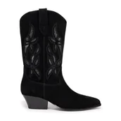 Półbuty męskie - Damskie kowbojki z zamszu wsuwane czarne - miniaturka - grafika 1