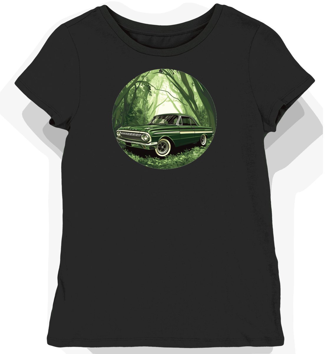 Koszulka damska czarna z Klasycznym Samochodem w Mgiełce M