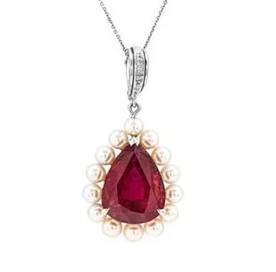 Platynowy wisior próby 0,900 z okazałym turmalinem 12,77 ct ,14 perłami i 3 brylantami 0,03 ct - Wisiorki - miniaturka - grafika 1