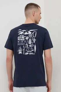 Koszulki męskie - Jack Wolfskin t-shirt bawełniany męski kolor granatowy z nadrukiem - grafika 1