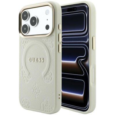 Etui GUESS Saffiano Peony & Ring MagSafe do Apple iPhone 17 Pro Max/18 Pro Max Beżowy