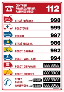 DA002 TABLICZKA TELEFONÓW ALARMOWYCH, PN - PŁYTA PCV 1MM; (210X297MM) - Instrukcje stanowiskowe BHP - miniaturka - grafika 1