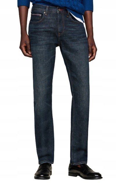 TOMMY HILFIGER GRANATOWE JEANSY PROSTE DŁUGIE MĘSKIE 34/32 J9A