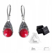 Kolczyki - Kolczyki Srebro pr. 925 Eleganckie Wiszące Kolczyki z Koralem dla Niej - miniaturka - grafika 1