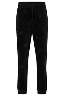 HUGO Męskie spodnie do biegania Daboon welurowe z mieszanki bawełny z logo Stack, czarny (Black1), XXL - Spodenki męskie - miniaturka - grafika 1