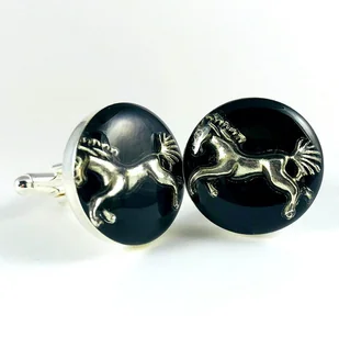 SPINKI - Golden horse - Black - dla miłośników koni - Spinki do mankietów i krawatów - miniaturka - grafika 1