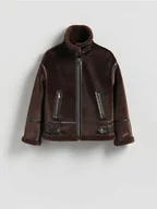 Kurtki damskie - Reserved - Kurtka typu kożuch - ciemnobrązowy - miniaturka - grafika 1