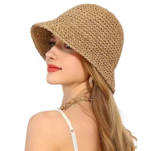 Kapelusz damskie buchet słomkowy letni plażowy przewiewny VIVA SUMMER CAMEL - Czapki damskie - miniaturka - grafika 1
