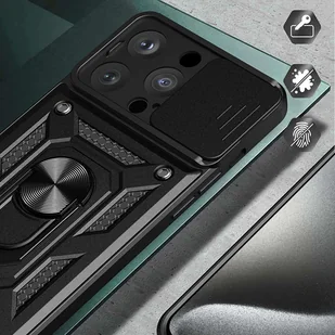 Etui pancerne do iPhone 15 Pro Max Camshield Case Ring Alogy Stand z osłonką na aparat slide czarne + Szkło - Części i akcesoria do laptopów - miniaturka - grafika 8