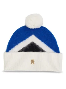 Tommy Hilfiger Czapka Th Evening Pompom Beanie Argyle AW0AW15305 Niebieski - Czapki damskie - miniaturka - grafika 1