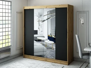 MINIO szafa 200 cm LETO T1 czarny mat / dąb Artisan - Szafy - miniaturka - grafika 1
