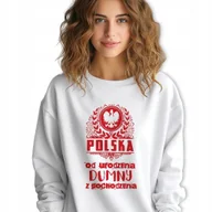 Bluzy damskie - Bluza Dresowa Damska Biała POLSKA DUMNY Z POCHODZENIA Patriotyzm Wzory M - miniaturka - grafika 1