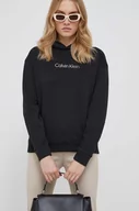 Bluzy damskie - Calvin Klein bluza damska kolor czarny z kapturem z nadrukiem - miniaturka - grafika 1
