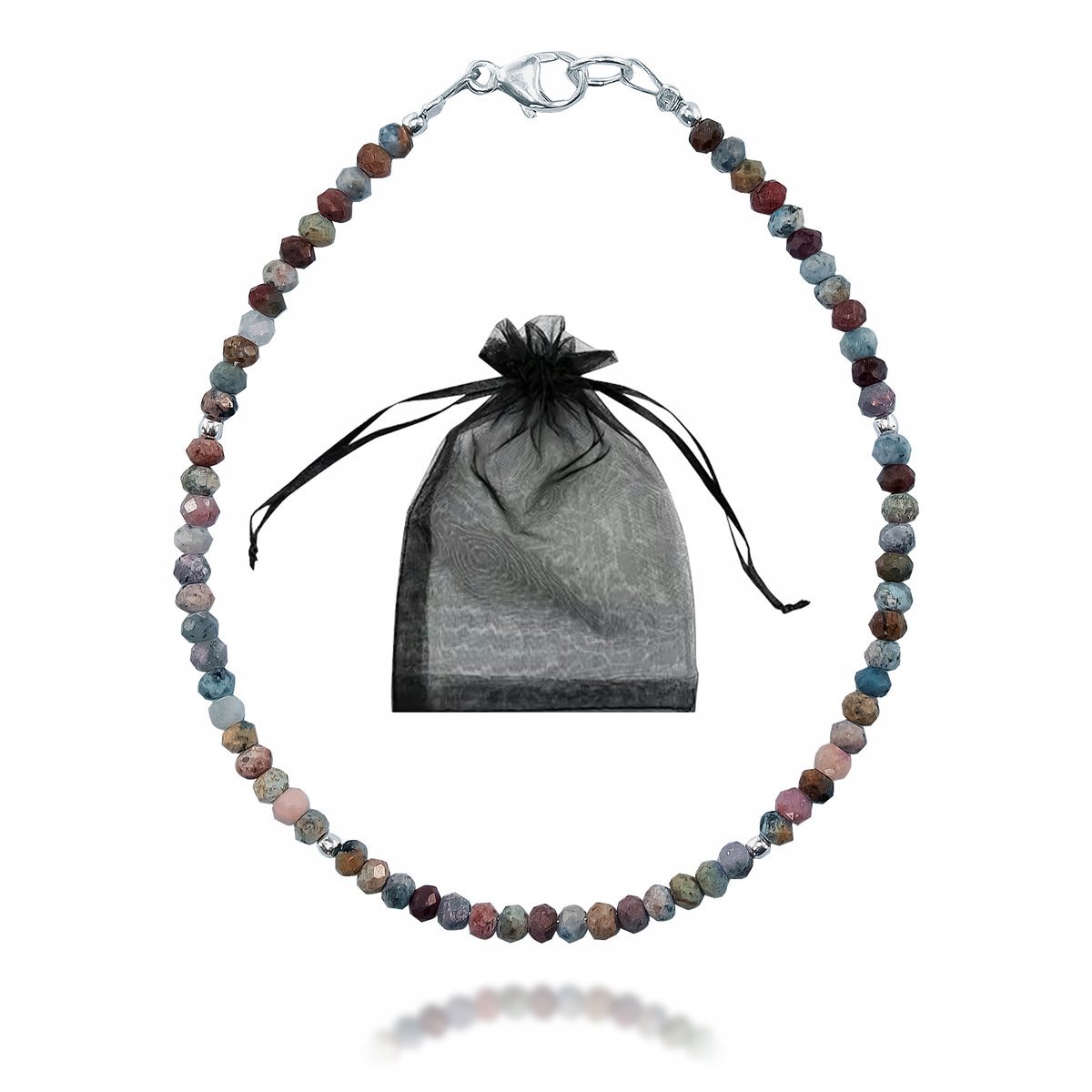 Bransoletka Naturalny Rubin i Szafir Oponki fasetowane Srebro 925 dł 19cm, bez marki, AG00000319