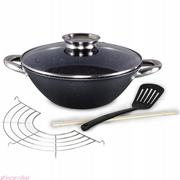 Patelnie - Kamille Wok patelnia żeliwna z powłoką marmurkową 26cm + gratisy 4815MR - miniaturka - grafika 1