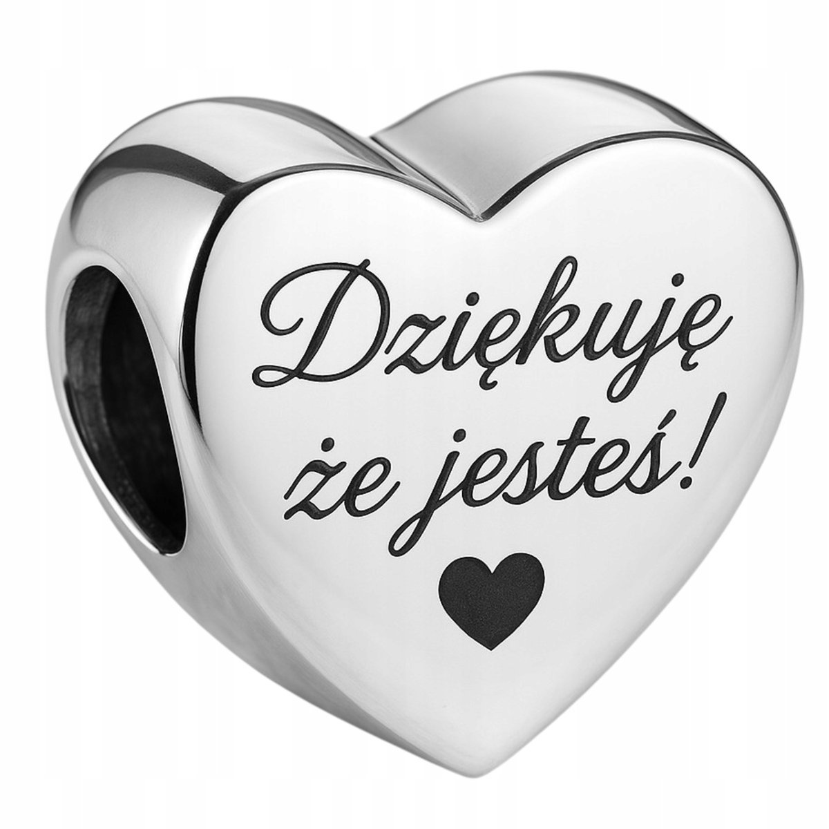 Charms Srebrny Serce Grawer Napis Dziękuje że Jesteś z Sercem SREBRO 925
