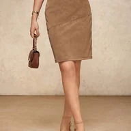 Spódnice - TEMU Elegancka spódnica typu "pencil" z wysokim stanem dla kobiet - jednolity brązowy , idealna na biznesowe, codzienne i formalne stylizacje, - miniaturka - grafika 1