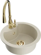 Zlewozmywaki z baterią - Mexen Diego zlewozmywak granitowy 1-komorowy z baterią kuchenną Savita, beżowy - 6512-69-672601-50 - miniaturka - grafika 1