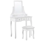 Taborety i hokery - Toaletka 5 Szuflad Prostokątne Lustro I Stołek Biała Rayon - miniaturka - grafika 1