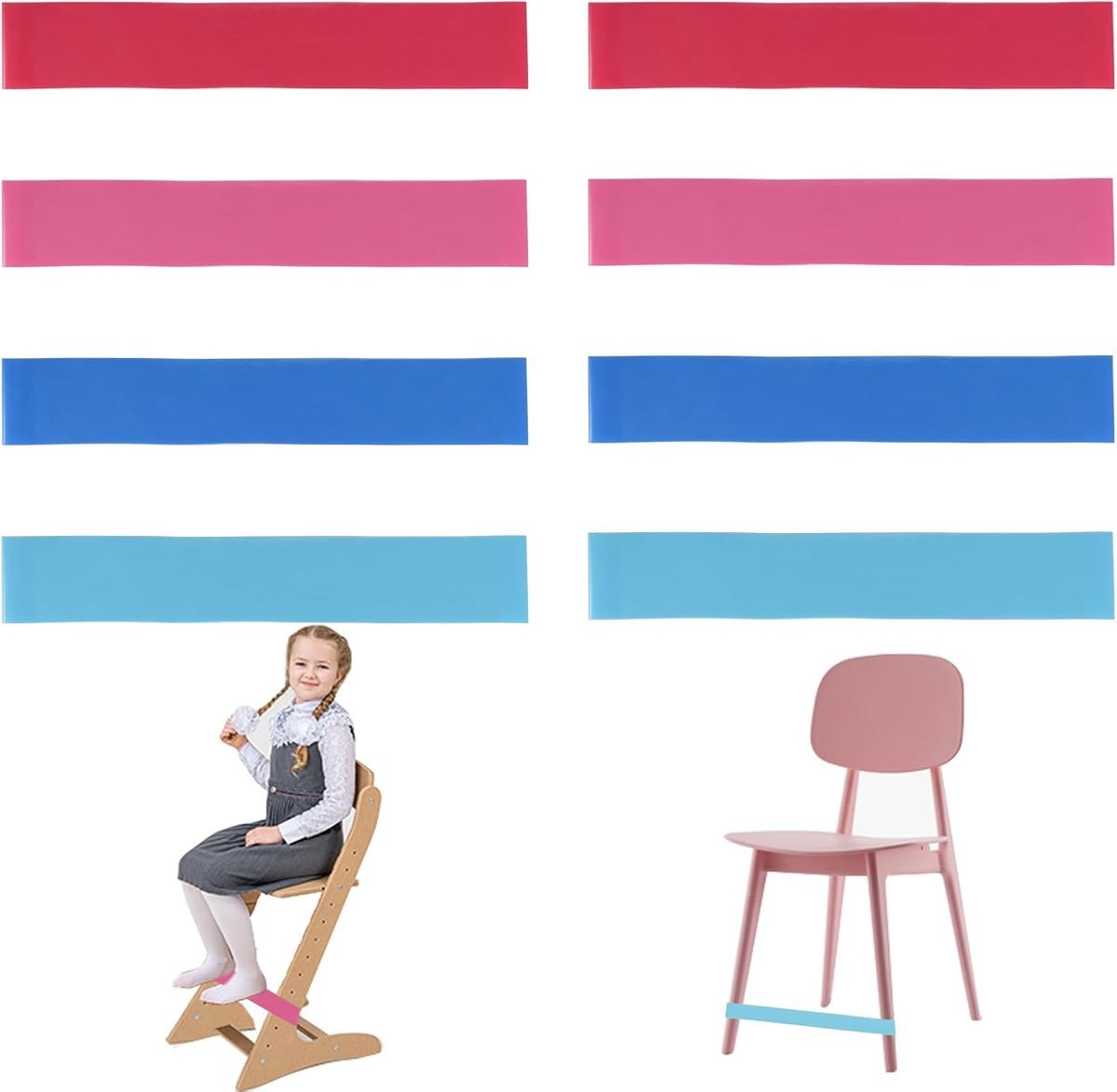8 sztuk elastycznych pasków na nogi do biura, 4 kolory, elastyczne paski do siedzenia, elastyczne paski do krzeseł, sensoryczne paski Fidget