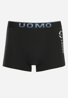 Majtki męskie - Ciemnoszare Gładkie Majtki Bokserki z Bawełny z Gumką i Napisem Klevista - miniaturka - grafika 1