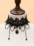 Naszyjniki - Kolia koronka choker naszyjnik vintage retro lolita goth cosplay halloween - miniaturka - grafika 1