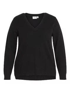 Swetry damskie - VILA EVOKED BY VILA Damski sweter VIRIL z dekoltem w serek L/S Knit top/cur-NOOS cienki sweter, czarny, 46 - grafika 1
